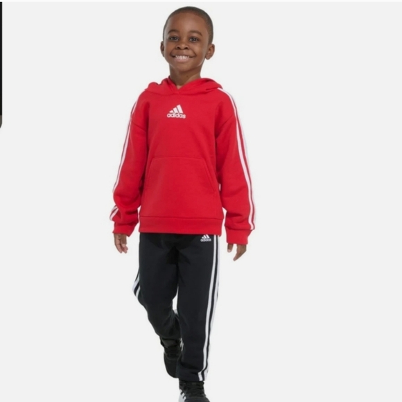 Adidas Boys 2 Piece Hoodie Sweatshirt and Jogger Set - Size 7 Red Black nwt - Picture 1 of 5